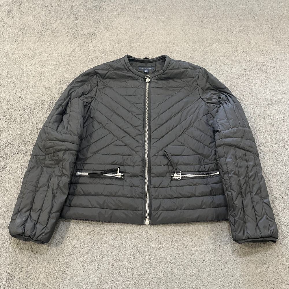 Tommy Hilfiger Puffer Jacket Black Quilted Full Zip Coat Women's Size Small